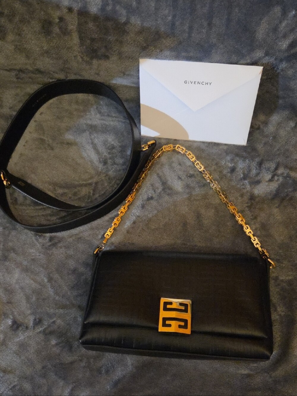Givenchy Black Leather Shoulder Bag with Gold Chain and Logo Clasp